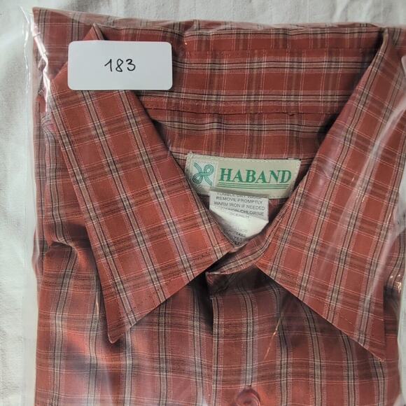 HABAND Men's Button Up Shirt Red Tartan Plaid Long Sleeve Western Classic Large - Picture 11 of 11
